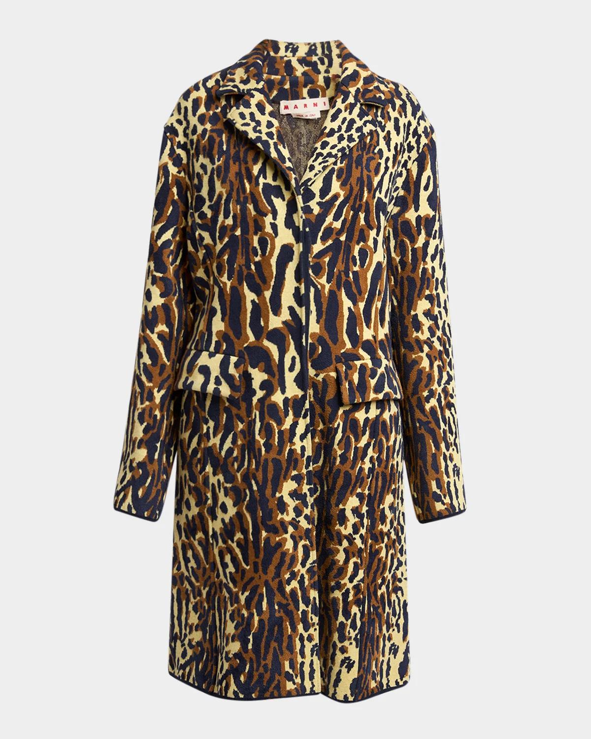 Marni Leopard Knit Wool-Cashmere Single-Breasted Coat