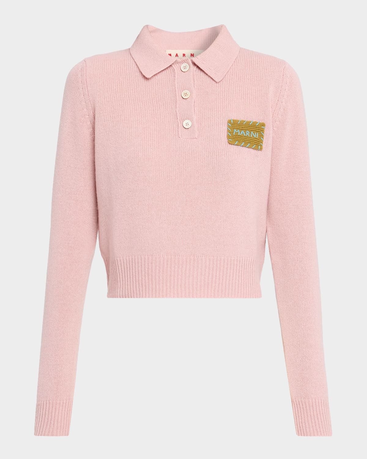 Marni Logo Patch Cashmere Crop Polo Sweater marni-logo-patch-cashmere-crop-polo-sweater