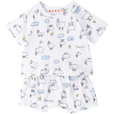 Marni Marni Baby White Graphic T-shirt & Bloomers Set
