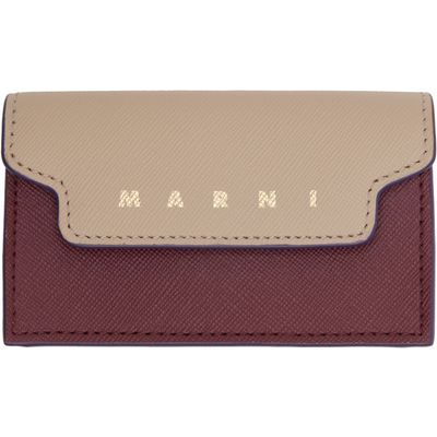 Marni Marni Beige & Burgundy Saffiano Card Holder