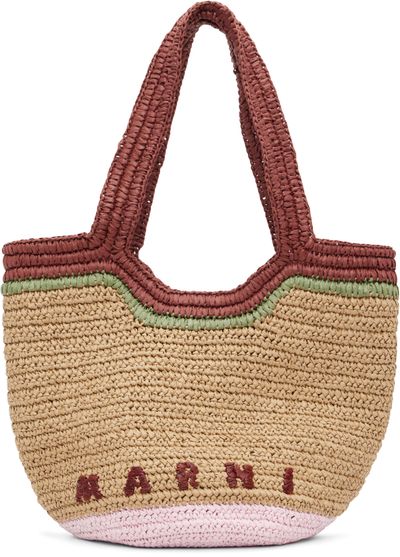 Marni Marni Beige & Red Paper Raffia Seaside Tote