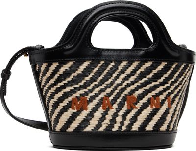 Marni Marni Black & White Wavy Raffia-Effect Tropicalia Micro Tote