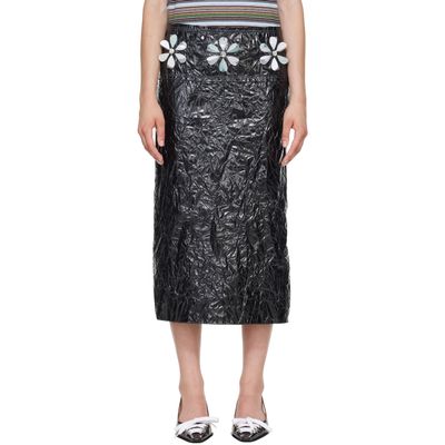 Marni Marni Black Daisy Details Crinkled Midi Skirt