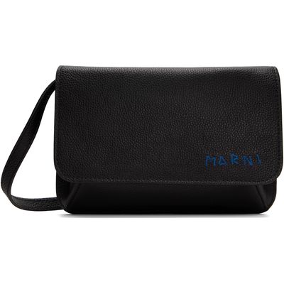 Marni Marni Black Leather 'Marni Mending Embroidery' Pouch