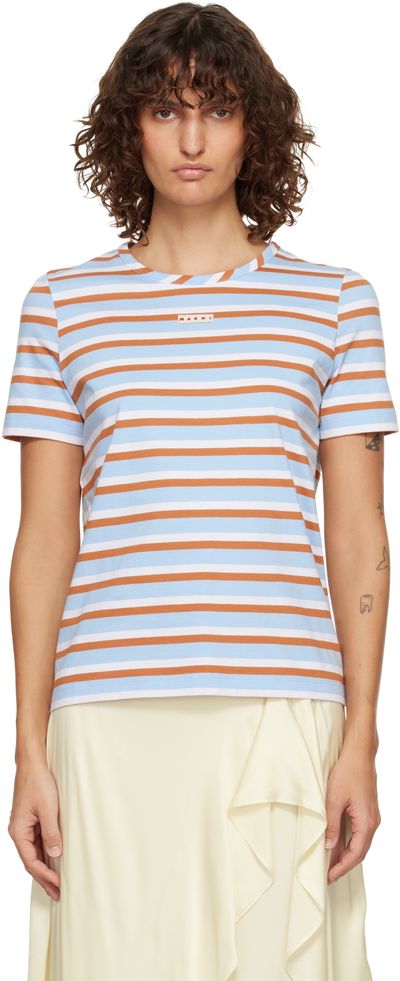 Marni Marni Blue & Brown Striped Cotton T-shirt