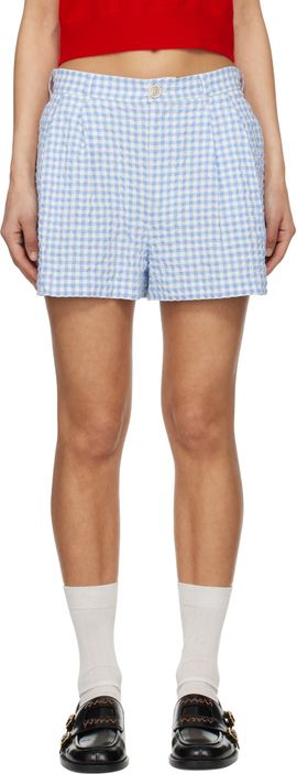 Marni Marni Blue & White Checked Seersucker Shorts