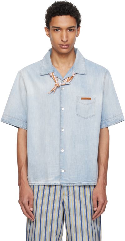 Marni Marni Blue Chambray Neck Tie Shirt
