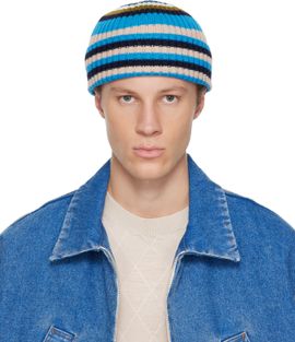 Marni Marni Blue Striped Ribbed Beanie