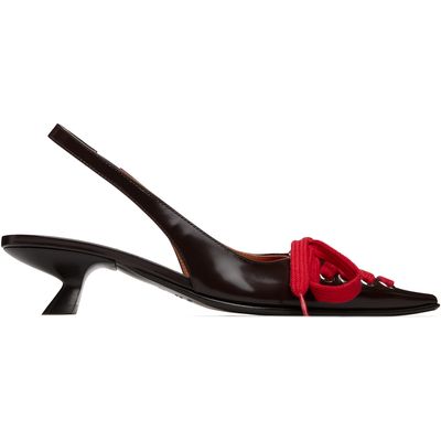 Marni Marni Brown & Red Leather Lace-Up Slingback Heels