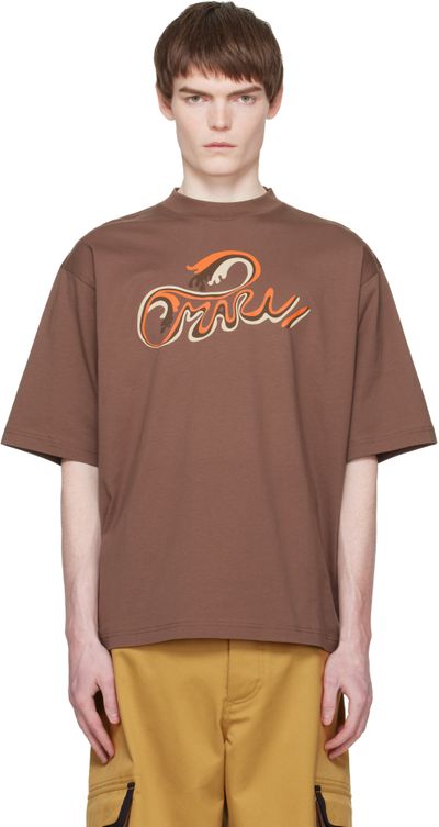 Marni Marni Brown Cotton 'Marni Wave Print' T-shirt