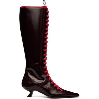 Marni Marni Brown Leather Lace-Up Tall Boots