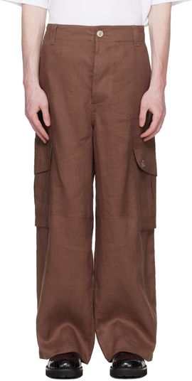 Marni Marni Brown Marni Wave Logo Ramie Cargo Pants