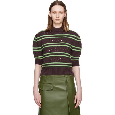 Marni Marni Brown Short Sleeve Striped Crewneck Sweater