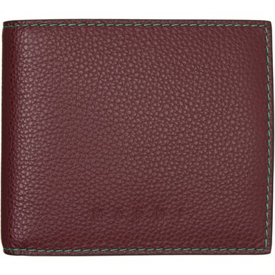 Marni Marni Burgundy Contrast Stitching Leather Bifold Wallet