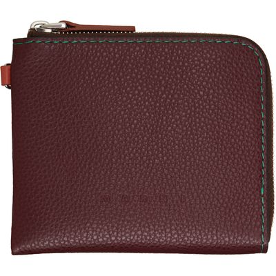 Marni Marni Burgundy Contrast Stitching Leather Zip Wallet