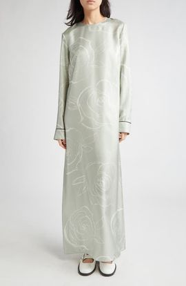 Marni Marni Drawn Floral Long Sleeve Silk Dress