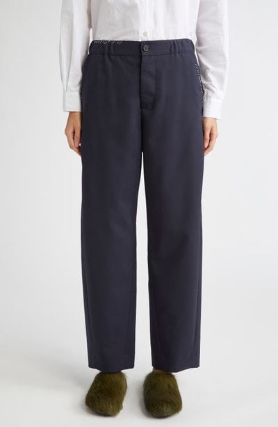Marni Marni Elastic Waist Wool Straight Leg Trousers