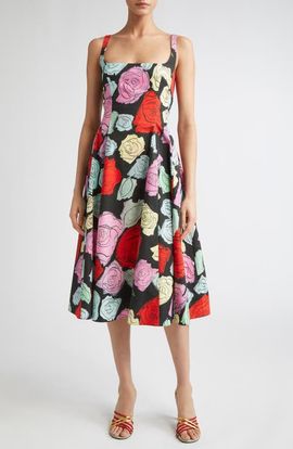 Marni Marni Fantasy Floral Pleated Fit & Flare Midi Dress