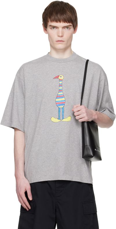 Marni Marni Gray Cotton 'Marni Animal Alphabet I Print' T-shirt