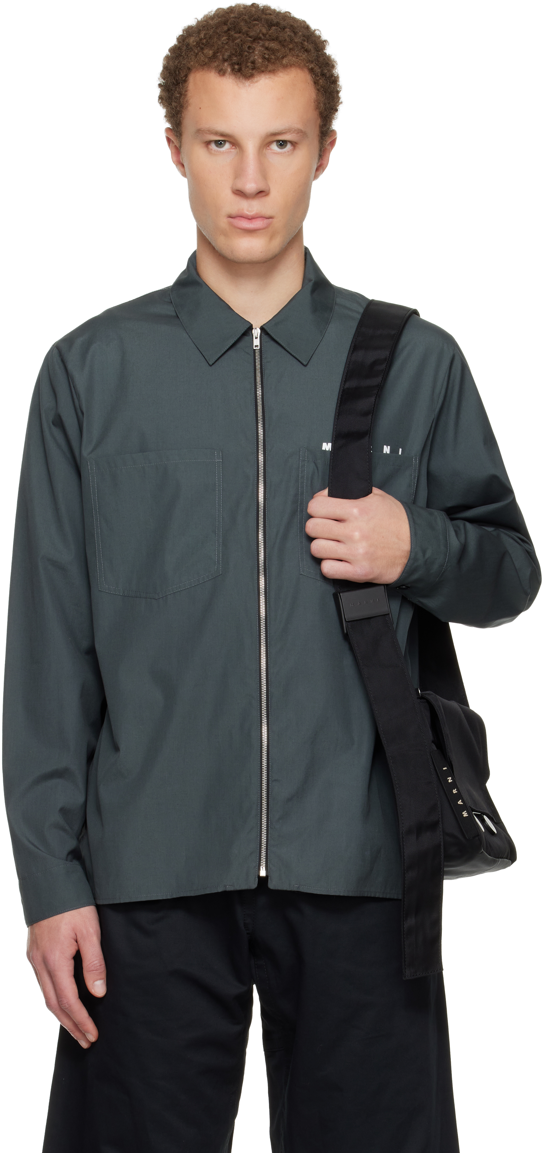 Marni - Gray Hidden Logo Organic Poplin Zip Shirt