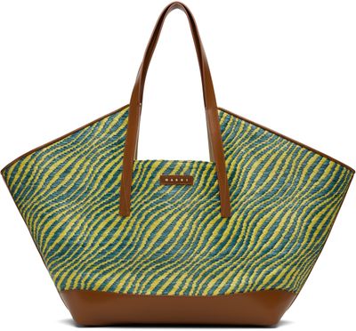 Marni Marni Green & Blue Raffia-Effect Waves Tote
