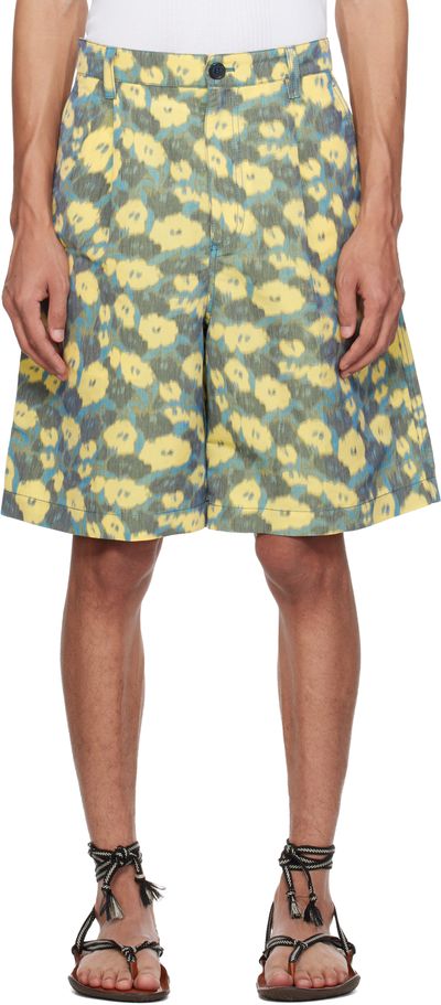 Marni Marni Green & Yellow Linen Blend Blurry Floral Print Shorts