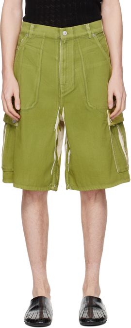 Marni Marni Green Screen-Printed Denim Cargo Shorts