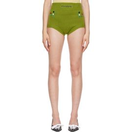 Marni Marni Green Wool-Cashmere Flower Embroidery Brief Shorts