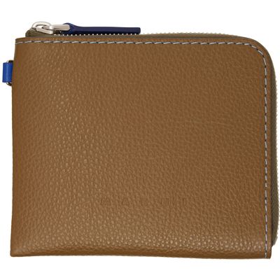 Marni Marni Khaki Contrast Stitching Leather Zip Wallet