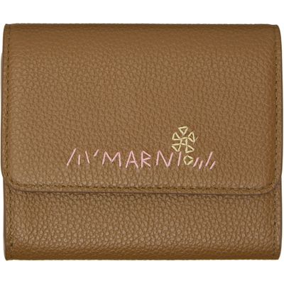 Marni Marni Khaki 'Marni Mending' Leather Flap Card Holder