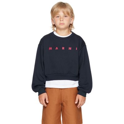 Marni Marni Kids Navy Cotton 'Marni' Print Sweatshirt