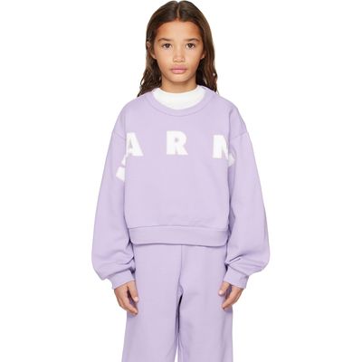 Marni Marni Kids Purple Cotton Cropped Embroidered Logo Sweatshirt