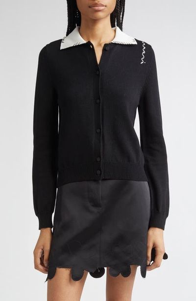 Marni Marni Logo Embroidered Long Sleeve Cardigan