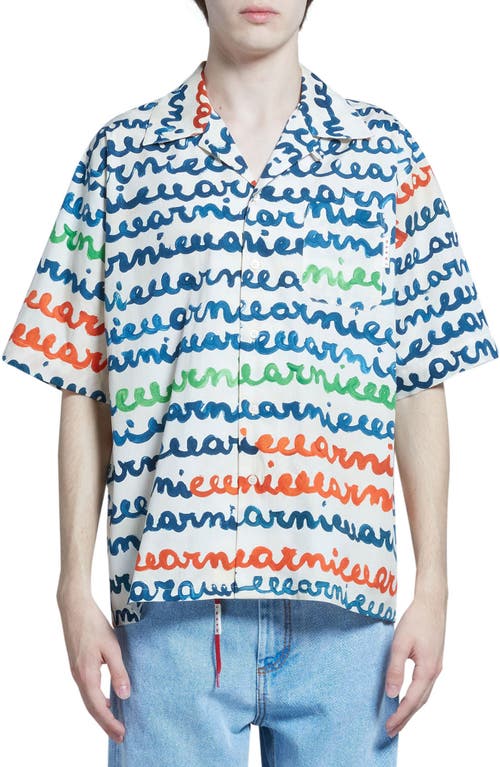 Marni Marni Logo Stripe Cotton Camp Shirt