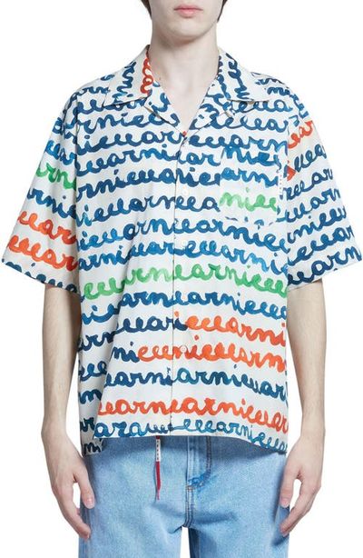 Marni Marni Logo Stripe Cotton Camp Shirt