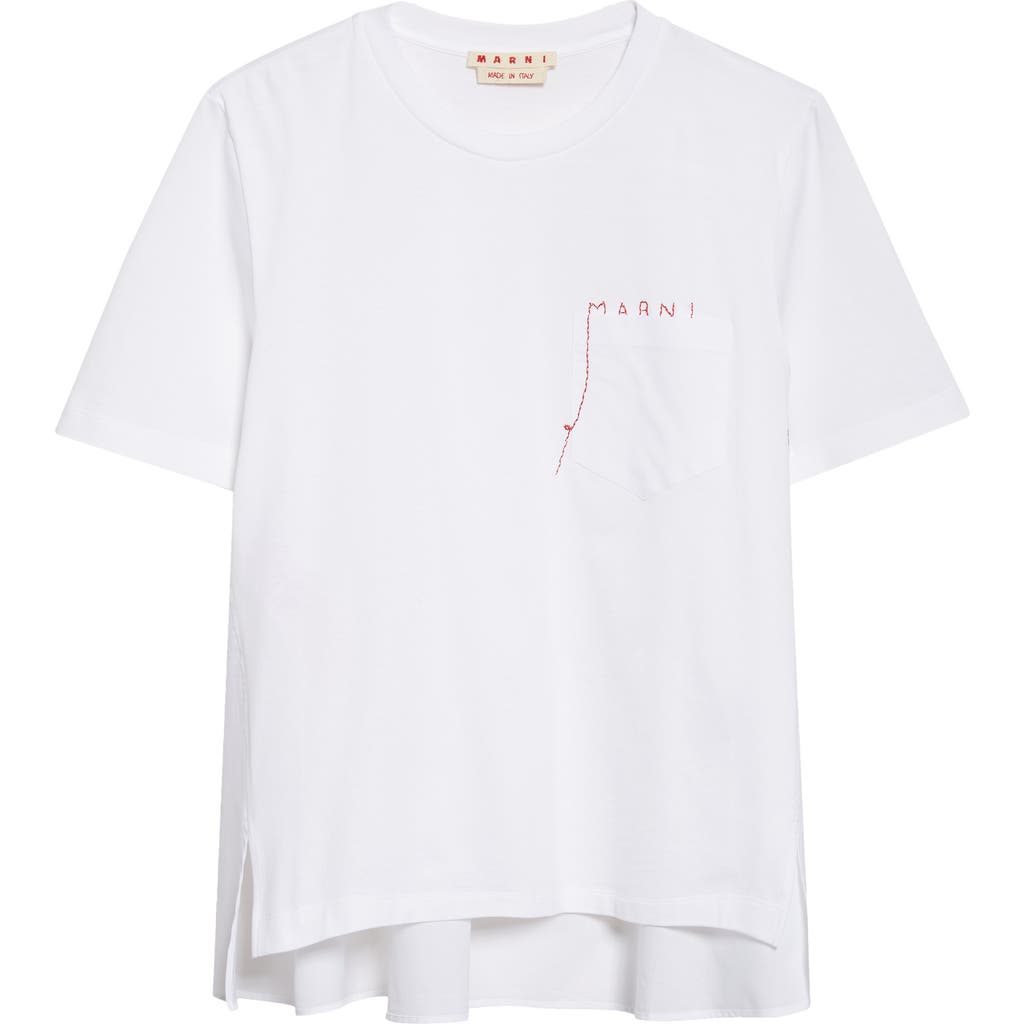 Marni Marni Mending Logo Cotton Poplin Pocket T-Shirt