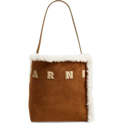 Marni Marni Mini Museo Suede & Genuine Shearling Hobo Bag