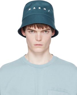 Marni Marni Navy Embroidered Logo Water-Repellent Gabardine Bucket Hat