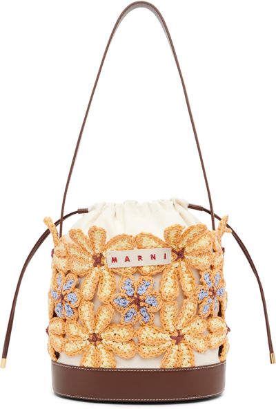 Marni Marni Off-White & Orange Flower Bucket Bag