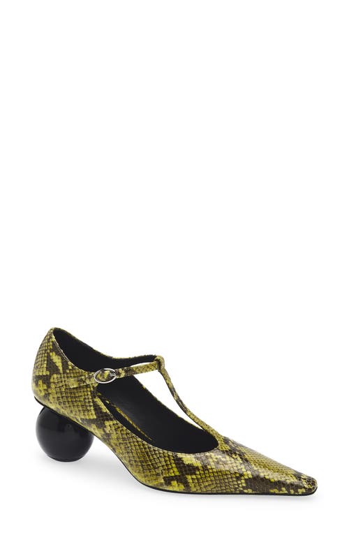 Marni Marni Orb T-Strap Pointed Toe Snakeskin Embossed Leather Pump