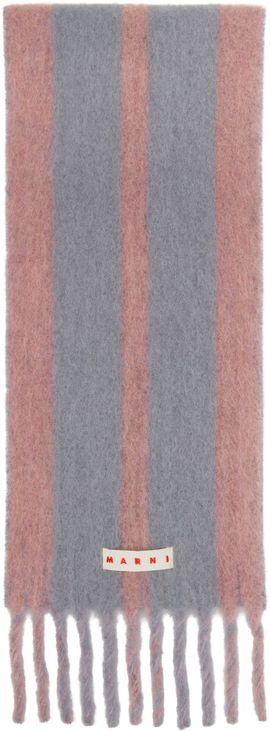 Marni Marni Pink & Gray Striped Alpaca Scarf