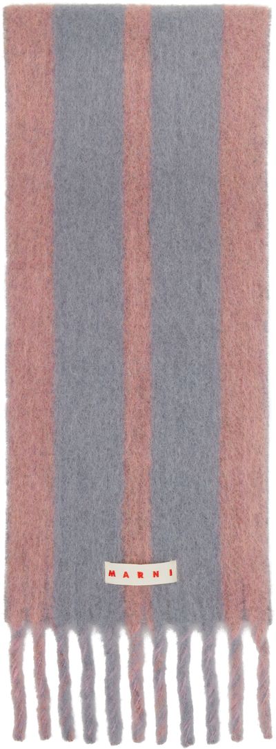 Marni Marni Pink & Gray Striped Alpaca Scarf