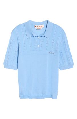 Marni Marni Short Sleeve Openwork Knit Virgin Wool & Silk Polo Sweater