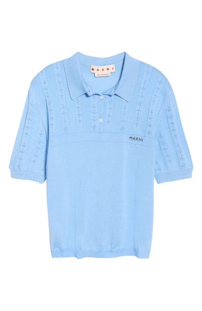 Marni Marni Short Sleeve Openwork Knit Virgin Wool & Silk Polo Sweater
