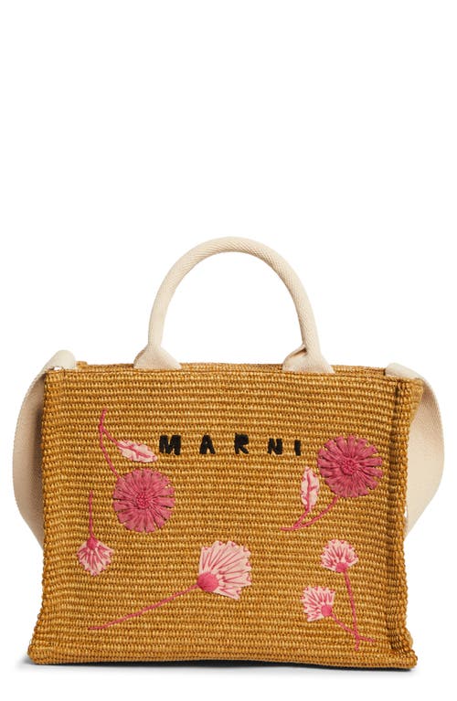Marni Marni Small Floral Embroidered Logo Raffia Tote