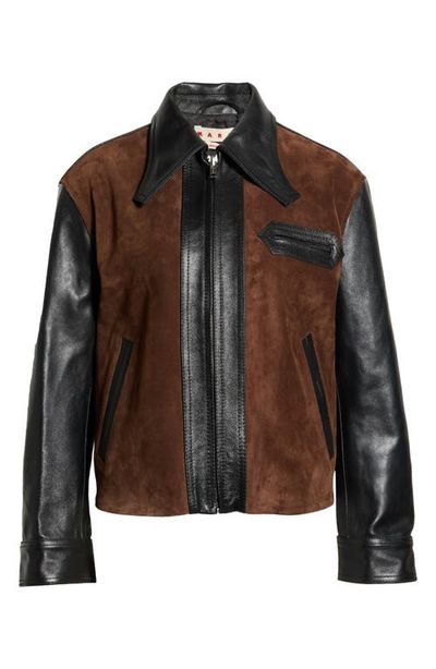 Marni Marni Two-Tone Leather Zip Jacket