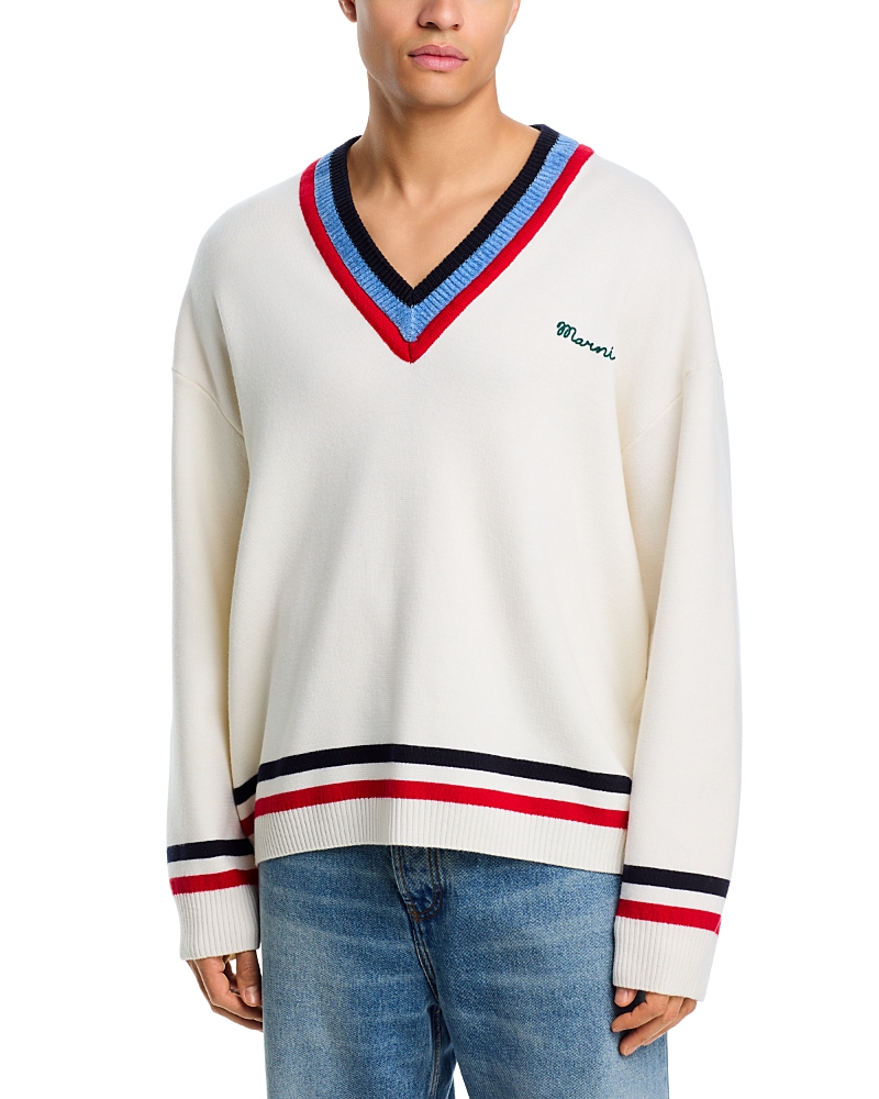 Marni Marni V Neck Stripe Logo Sweater