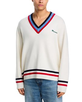 Marni Marni V Neck Stripe Logo Sweater