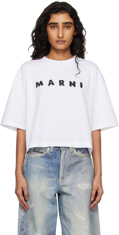 Marni Marni White Jersey Marni Scribbled Logo T-shirt
