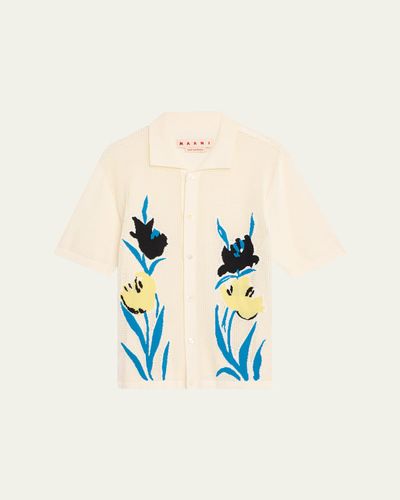 Marni Men's Floral Mesh Short-Sleeve Cardigan